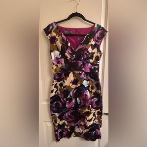 Donna Ricco Size 8 Multicolor Floral Black Dress